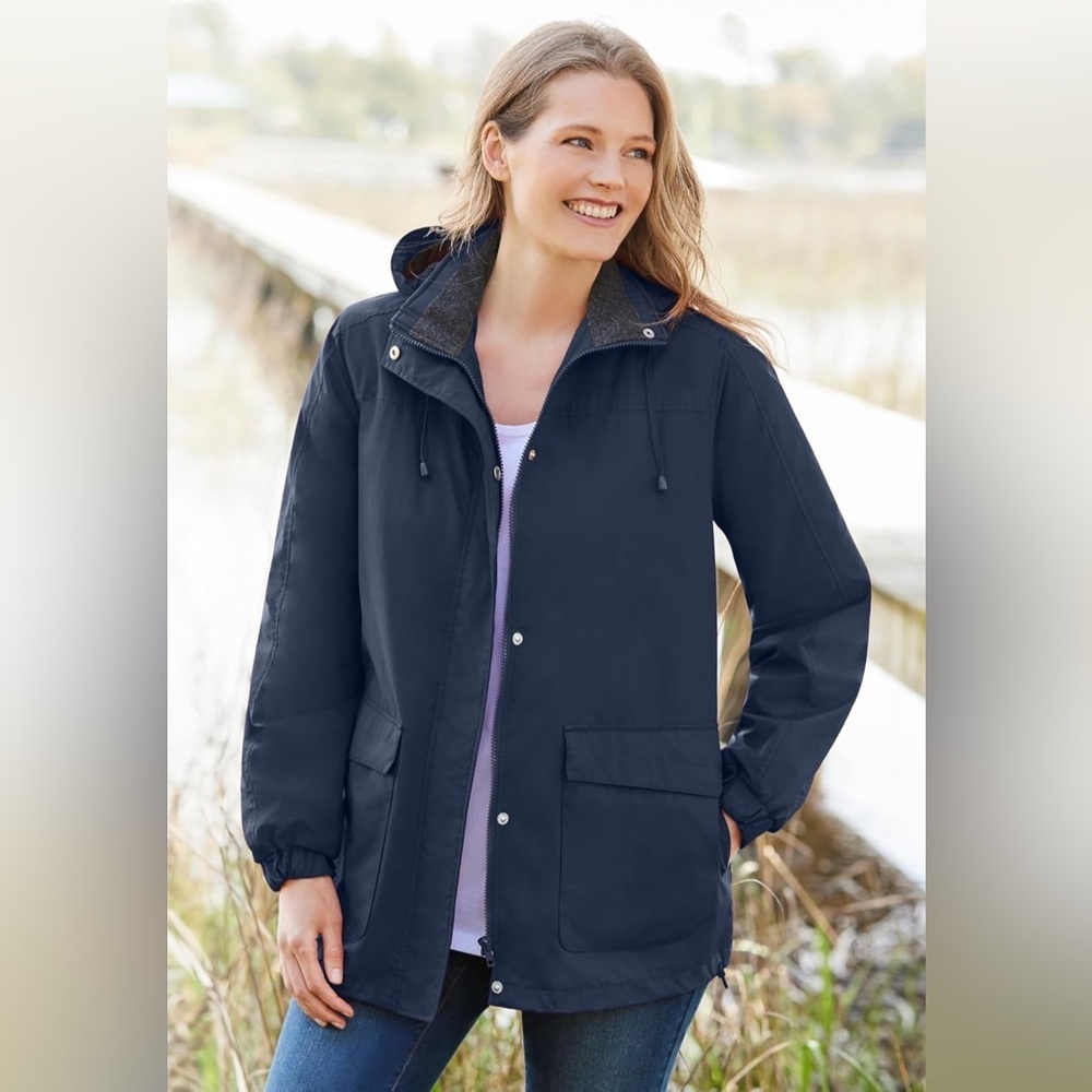 NWOT Fleece Lined Taslon Jacket, Size 1X (22/24), Navy Blue